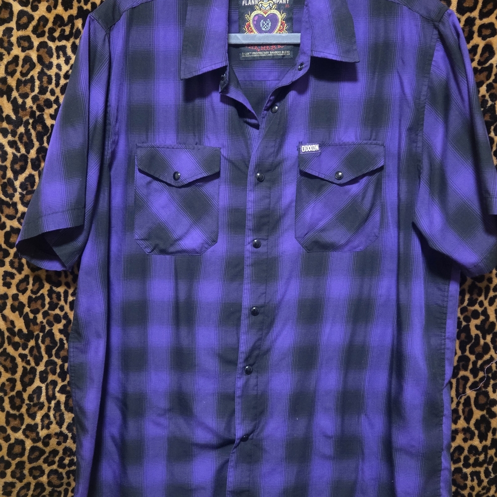 DIXXON Purple and Black Plaid Short Sleeve Button-Down Shirt